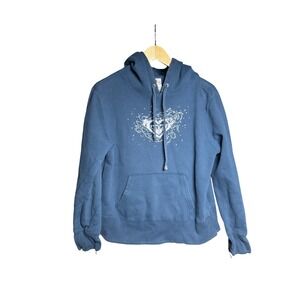 Vintage Roxy Paradise Blue Rhinestone Graphic Hoodie Y2K Surf Pullover XL